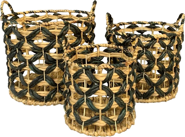 Set shporta ROMVUS, 3 copë, hiacint natyral, e zezë, 36x36x38cm