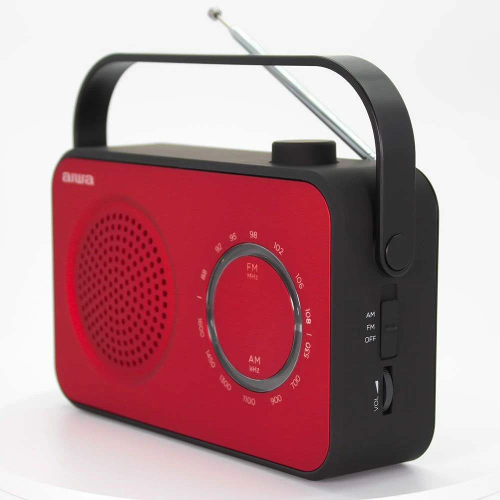 Radio portative Aiwa R-190RD AM/FM, 2 W, dalje për kufje, me rrymë ose bateri, e kuqe