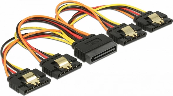 Kabllo ndarëse furnizimi SATA DeLOCK 60156, 1x SATA 15-pin në 4x SATA 15-pin, 0.15 m, multikolor