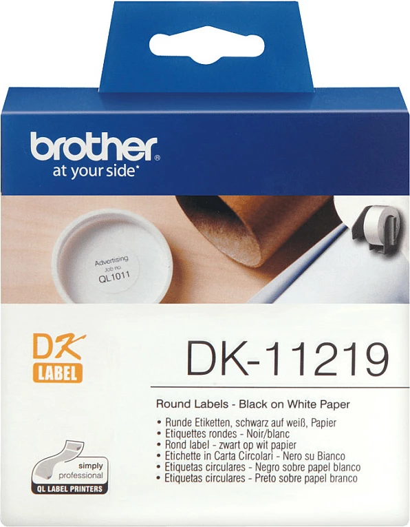 Etiketa për printer Brother DK-11219, 1200 copë, 12 mm, e bardhë