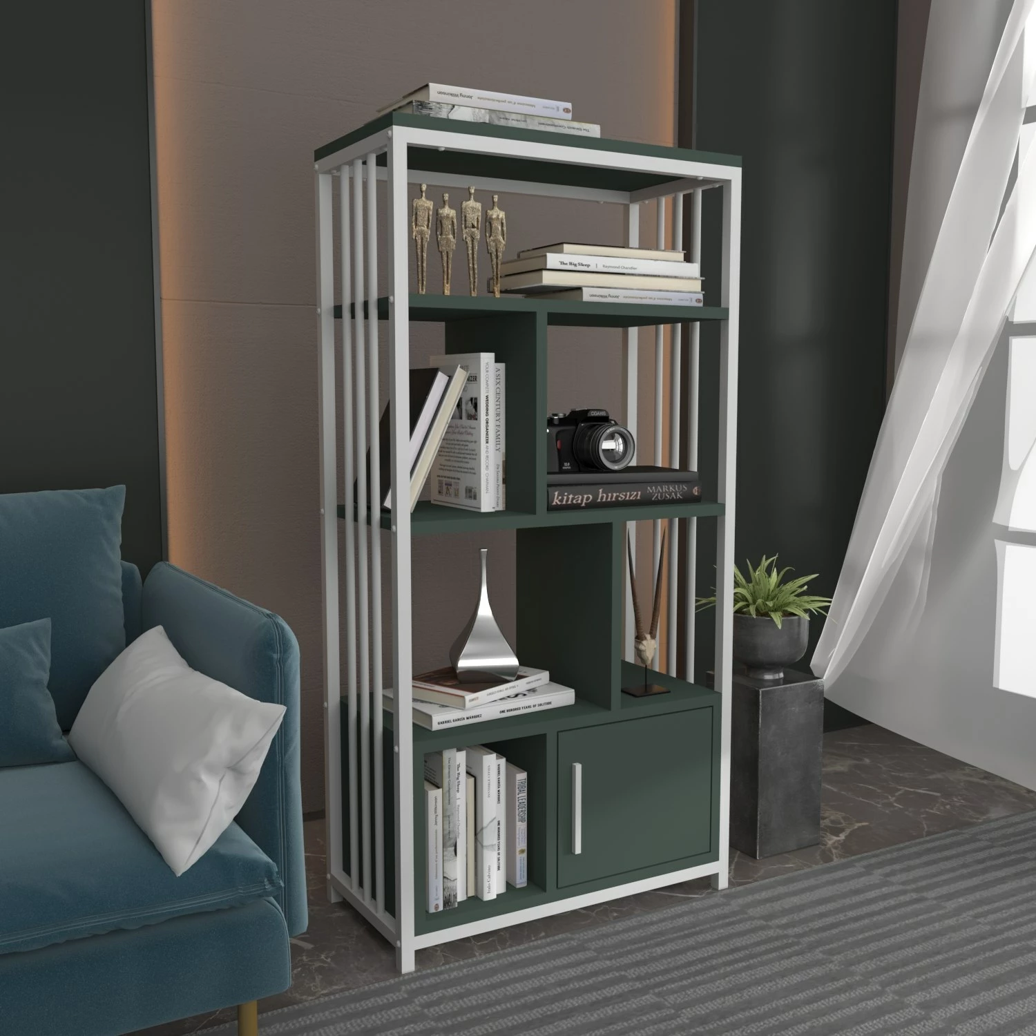 Raft librash Skye Decor, Valero, ngjyrë e gjelbër dhe e bardhë