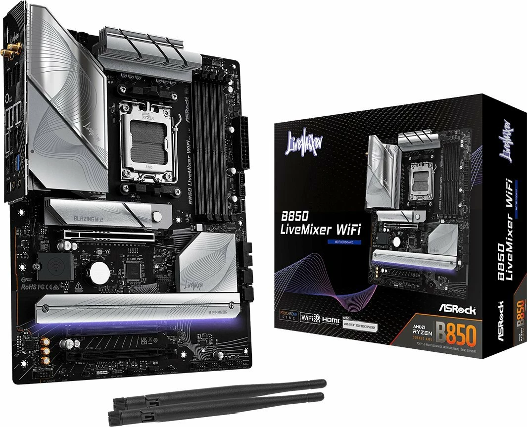 Pllakë amë ASRock B850 LiveMixer WiFi ATX DDR5, zezë/argjend