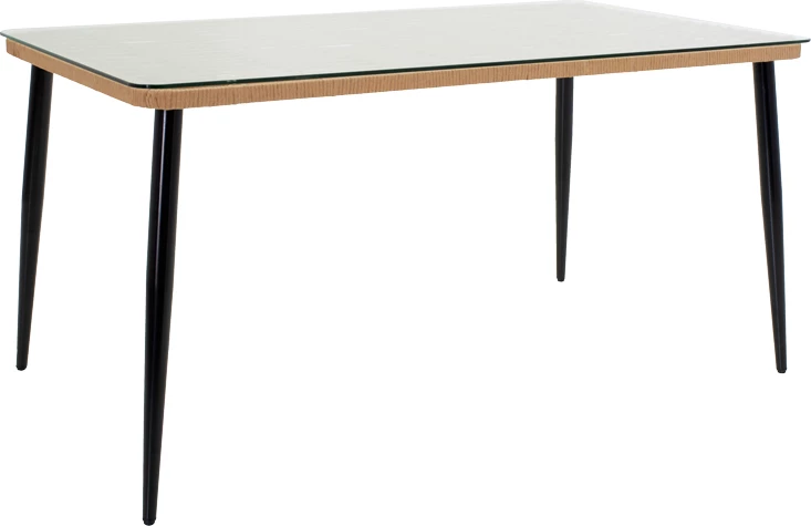 Tavolinë me karrige Naoki C set prej 7 copash, ratan natyral-metal i zi-xham 160x90x78cm