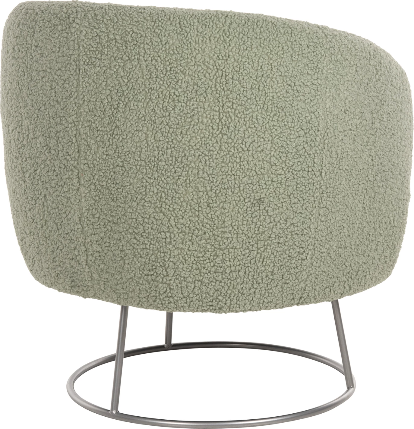 Karrige me krahë ARIEN FH8403.27, pëlhurë boucle, ngjyrë fistik, bazë metalike argjendi, 78x75x84H cm