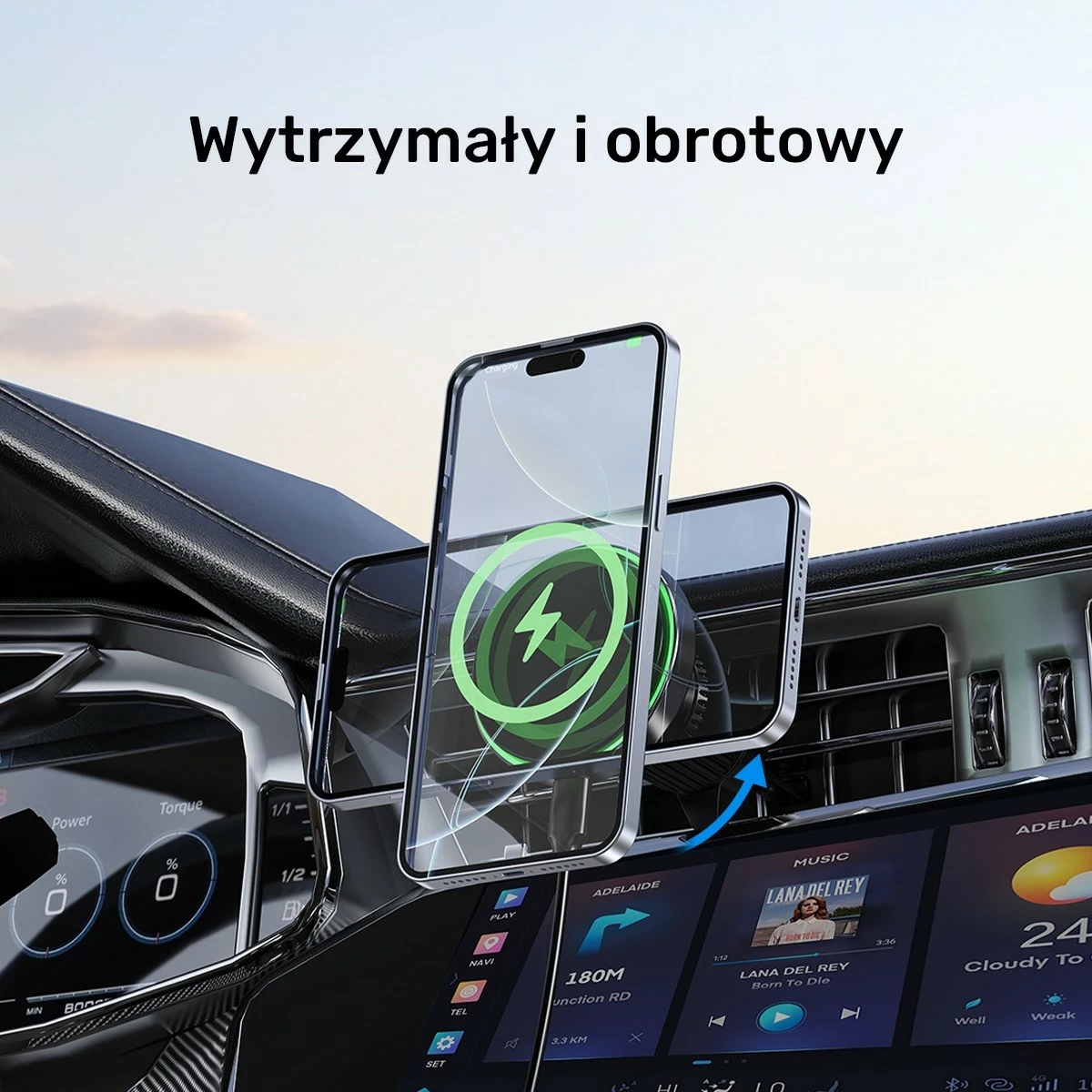 Mbajtës veture Unitek 38W Qi2, karikues wireless, USB Type C, i zi
