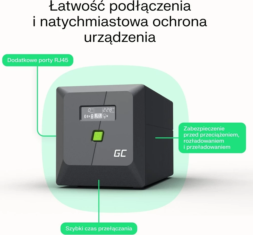 UPS Green Cell UPSLM360, 6.5 kVA, 360 W, 2 dalje AC, e zezë