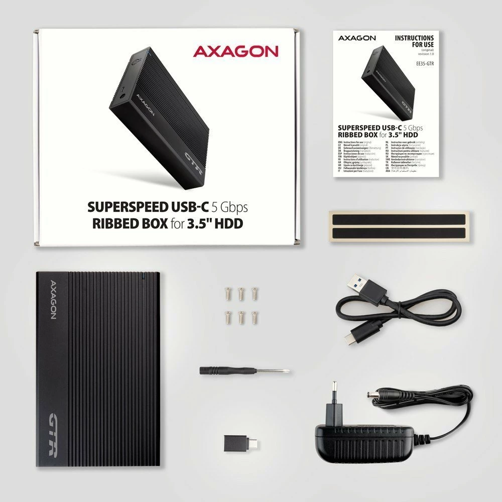 Kasë e jashtme për HDD 3.5\" Axagon EE35-GTR, USB 3.2 Gen 1, SATA 6G, alumini, e zezë