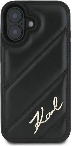 Mbështjellës Karl Lagerfeld Quilted Signature për iPhone 16 Plus, i zi