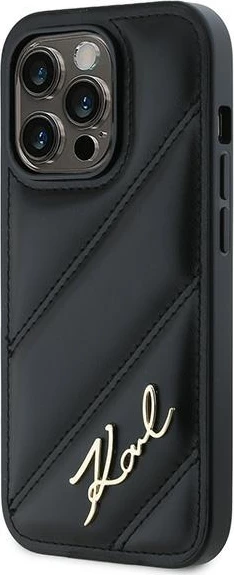 Mbështjellës Karl Lagerfeld Diagonal Quilted Script për iPhone 14 Pro, e zezë