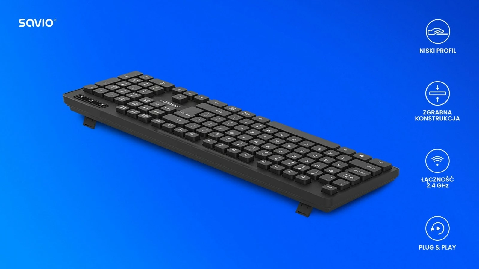 Tastierë wireless Savio KB-02, standarde, 2.4 GHz, USB, e zezë