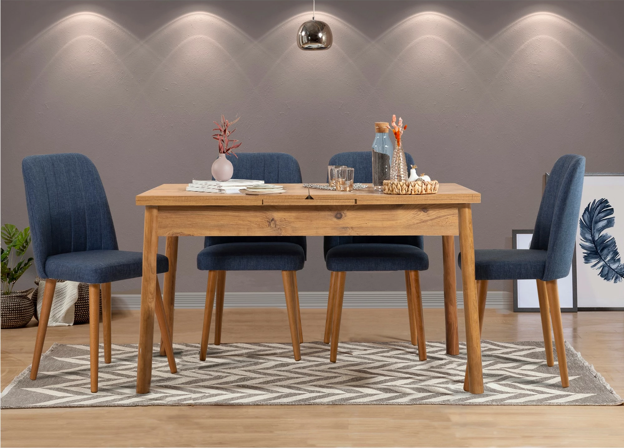 Tavolinë me karrige, zgjatshme, 5 pjesë, Skye Decor, Santiago Atlantic, ngjyrë navy blue V2