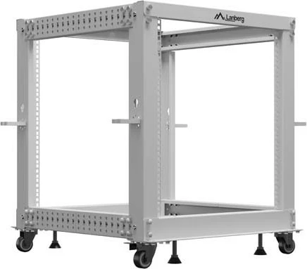 Stendë rack e hapur 19", Lanberg OR01-6112-S, 12U, thellësi e rregullueshme 576.4–1033.6 mm, 600x600 mm, gri RAL 7035
