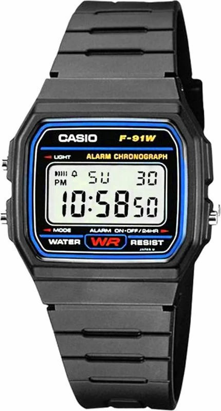 Orë dore për meshkuj CASIO F-91W, e zezë, me kuti
