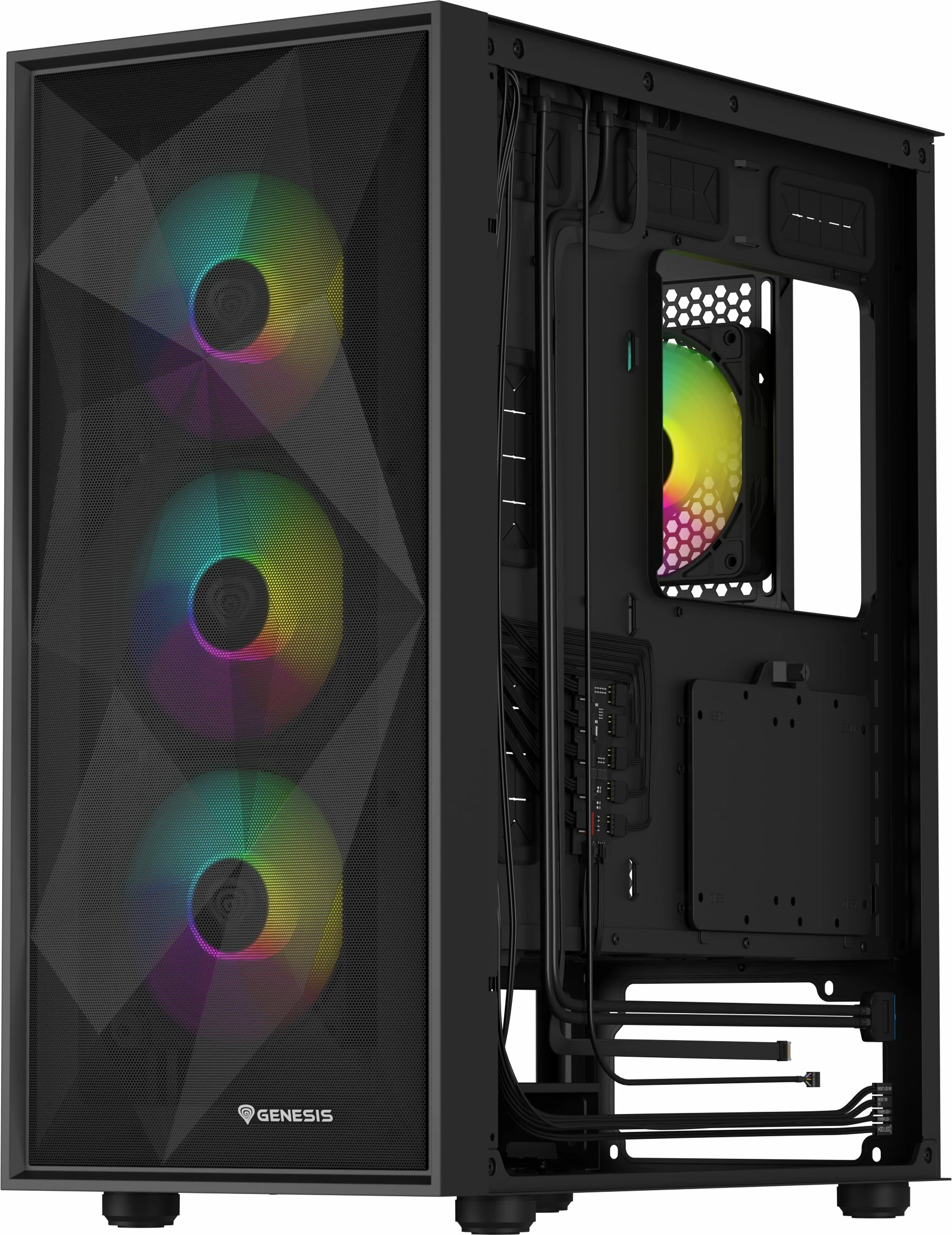 Kasë GENESIS Diaxid 605 ARGB NPC-2172 Midi Tower, ATX/mATX/Mini-ITX, USB-C, pa PSU, e zezë