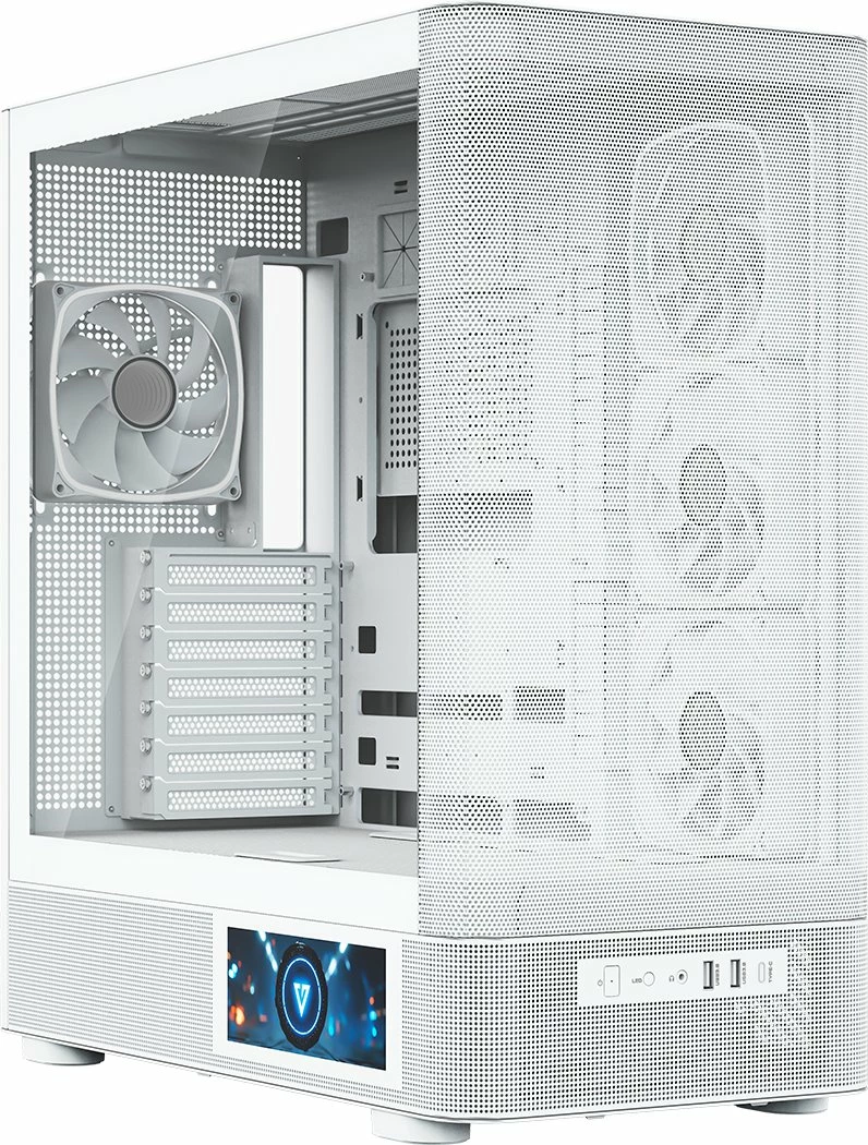 Kasë Modecom Volcano AQ400 ARGB MC-A-AQ400-4FA-W, Midi Tower ATX/mATX/ITX, LCD ekran, 4x120mm ARGB, e bardhë