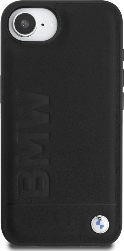 Mbështjellës BMW Leather Hot Stamp për iPhone 16e, Lëkurë natyrale, Zi