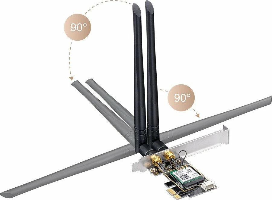 Kartë rrjeti Wi‑Fi PCIe Cudy WE3000, Wi‑Fi 6E AX210 2402 Mbps, Bluetooth 5.2, 2x RP‑SMA, e zezë