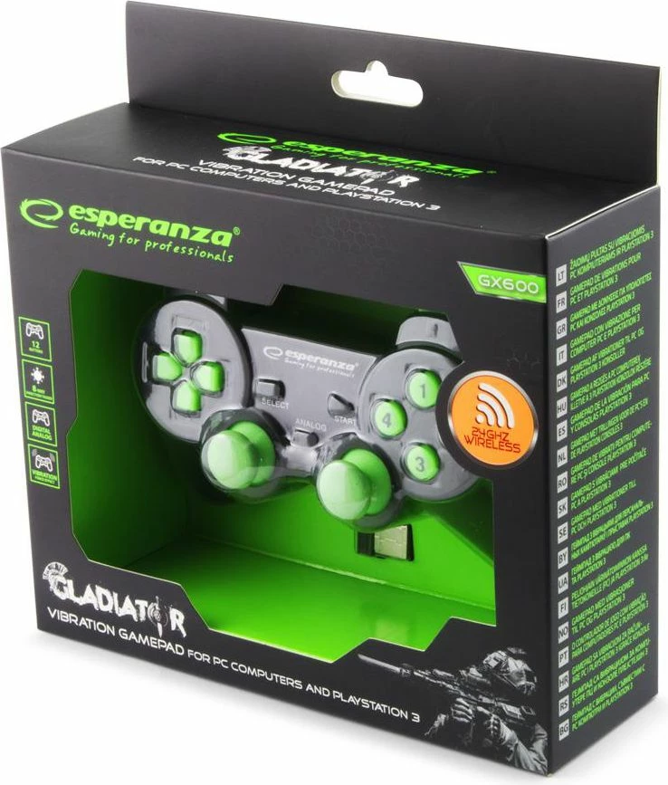 Gamepad Esperanza Gladiator EGG108G pa kabllo me vibrim, i gjelbër