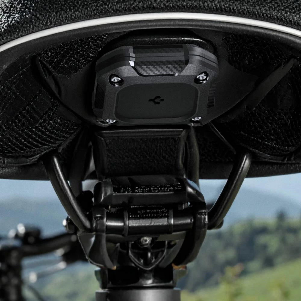 Mbështjellës për AirTag Spigen Tough Armor, IPX8, me vida dhe ngjitës 3M, i zi
