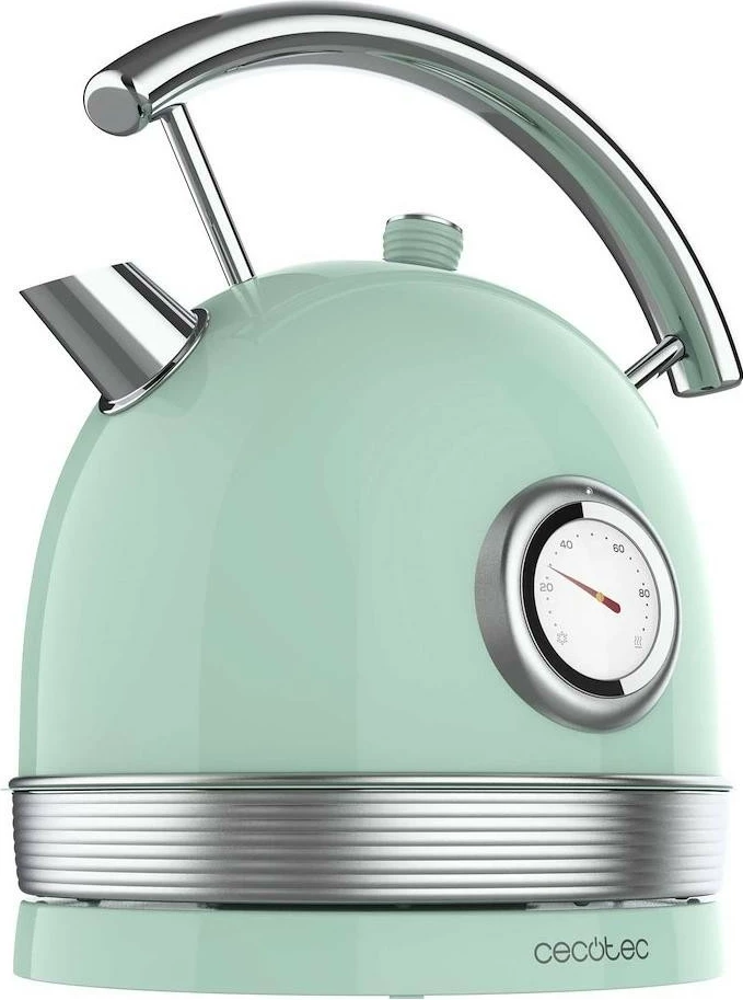 Çajnik elektrik Cecotec Thermosense 420, 1.8L, 2200W, inox, i gjelbërt