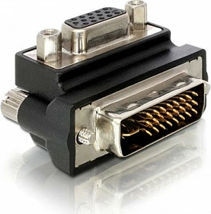 Adaptër DeLOCK DVI-I 24+5 (mashkull) në VGA 15-pin (femër), 90°, i zi