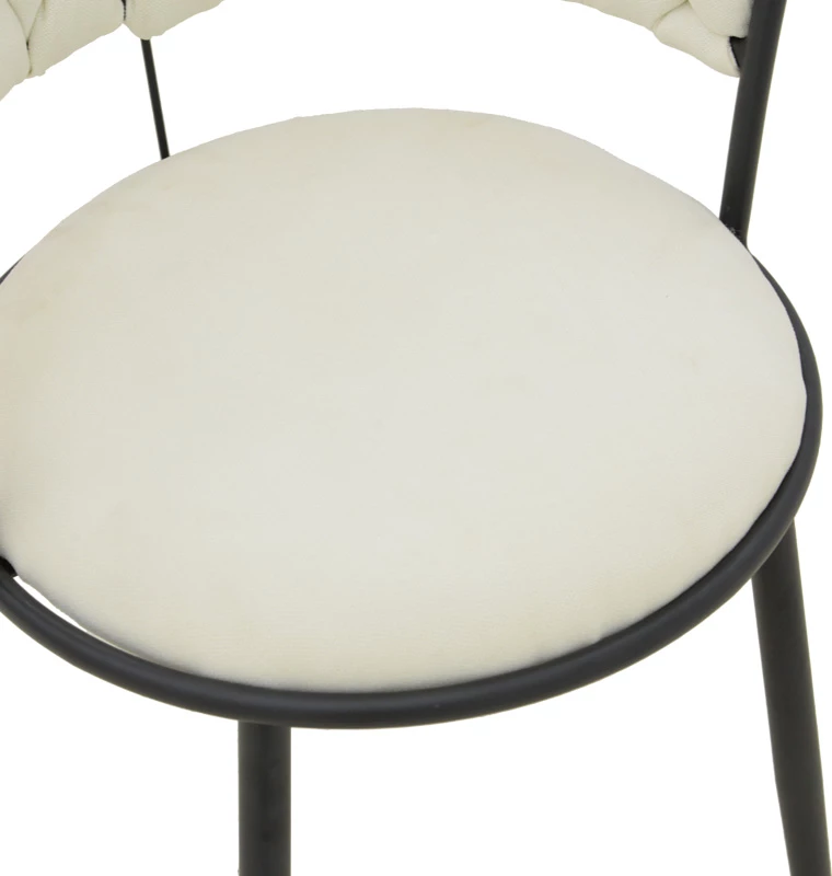 Karrige për bar Alkia, set prej 2 copë, stof ngjyrë ecru, këmbë metalike të zeza, 50x56x95cm