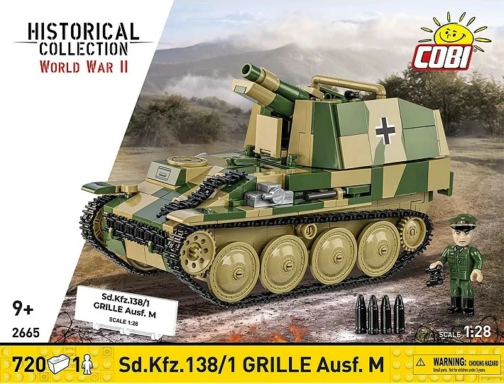 Set blloqe ndërtimi, Cobi, COBI-2665 Sd.Kfz.138/1 Grille Ausf. M, 720 elemente, shkallë 1:28, me figurë, kamuflazh jeshile