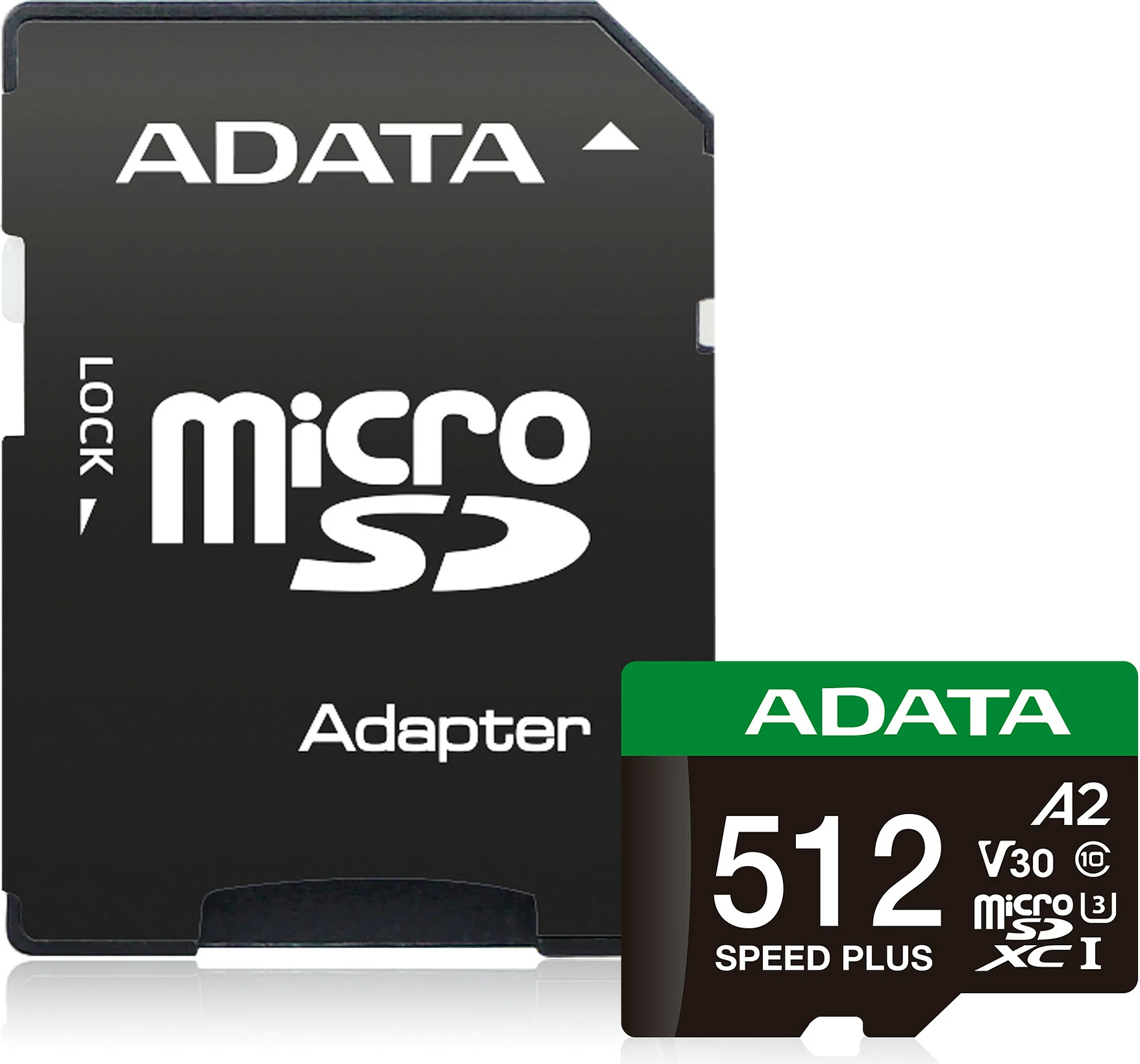 Kartelë memorie ADATA Speed Plus microSDXC 512GB, UHS-I U3 V30 A2, me adapter SD, e zezë/jeshile/bardhë
