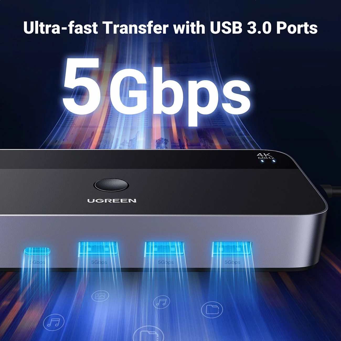 KVM Switch Ugreen CM664, 3xHDMI, USB 3.2 Gen2 5Gbps, 4K@60Hz HDR, me telekomandë, set me kabllo, i zi