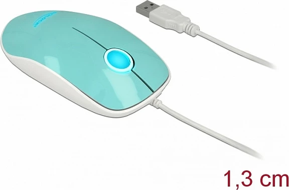 Maus DeLOCK 12538, USB-A, 1200 DPI, ambidekstr, LED, turkeze