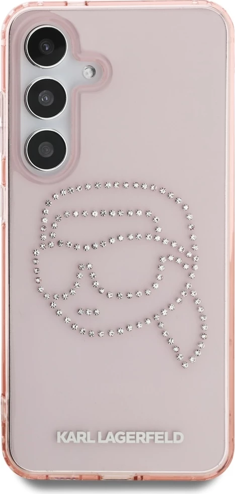 Mbështjellës Karl Lagerfeld Rhinestones K. Head Logo për Samsung Galaxy S25, rozë
