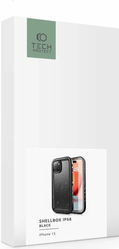 Mbështjellës Tech-Protect ShellBox IP68 për iPhone 15, i zi