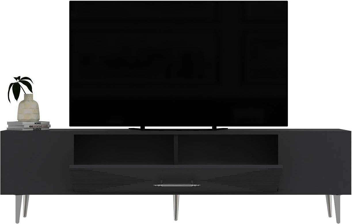 Komodë TV Skye Decor, Dekol1, antracit, argjend