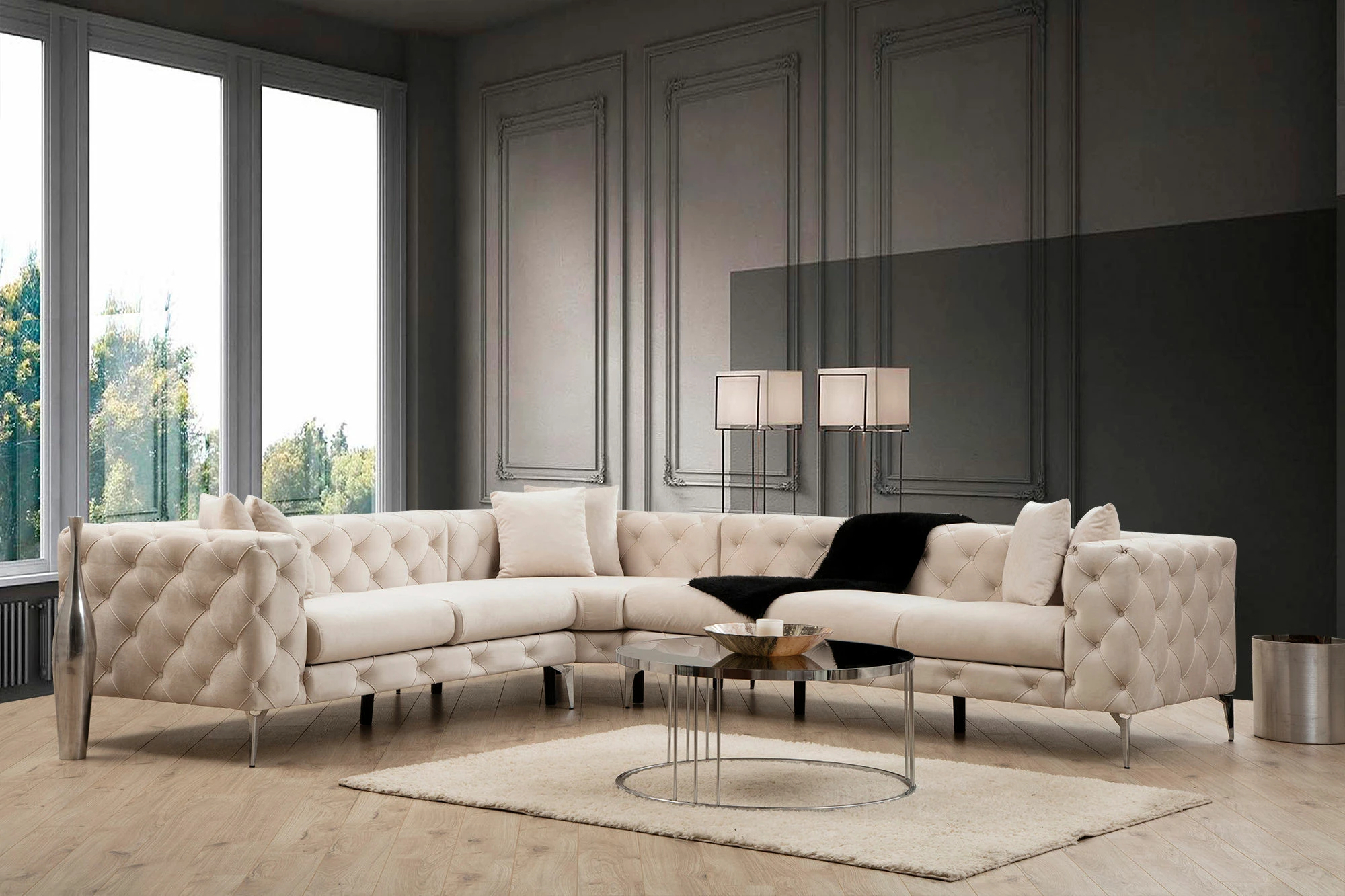 Kënd-sofë Atelier del Sofa, Como majtas, ecru