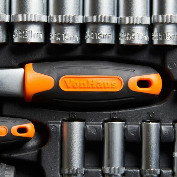 Set veglash VONHAUS 15/176, 104 copë, kasë me organizim, portokalli/zi