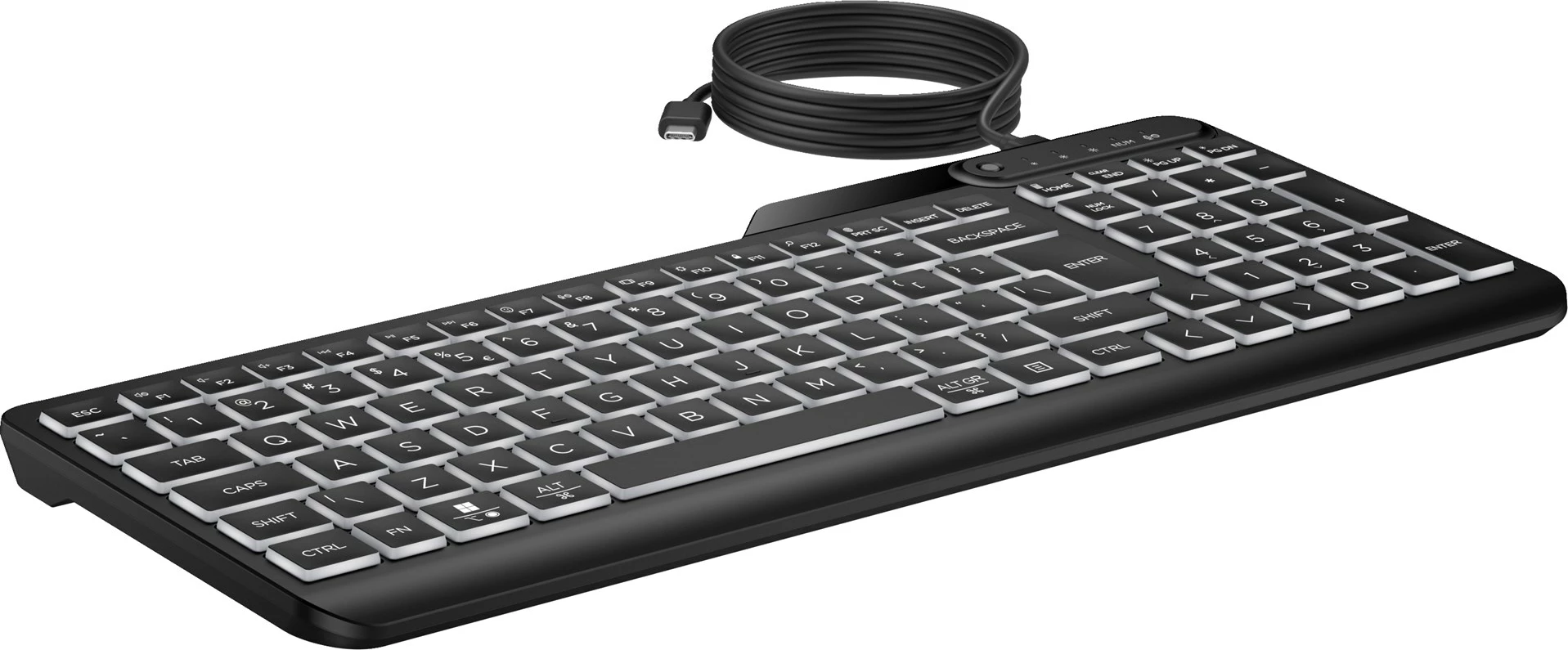 Tastierë HP 405 Multi-Device me ndriçim, me kabllo, USB Type-C, e zezë