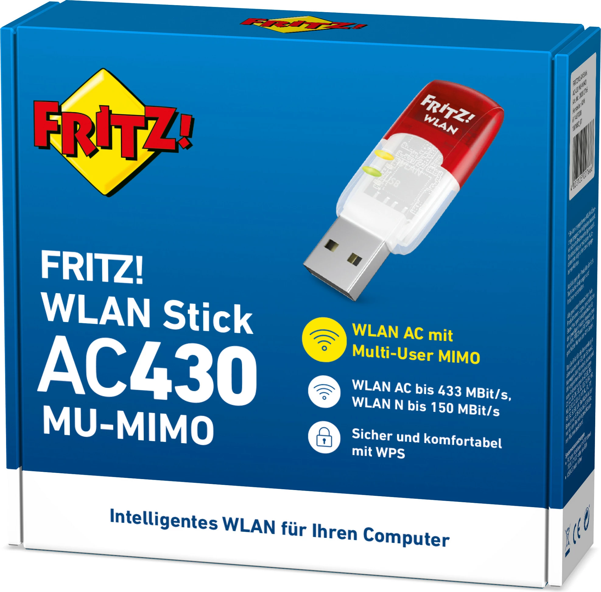 USB Wi-Fi adapter AVM FRITZ!WLAN AC 430 MU-MIMO, 433 Mbit/s, dual-band, i kuq