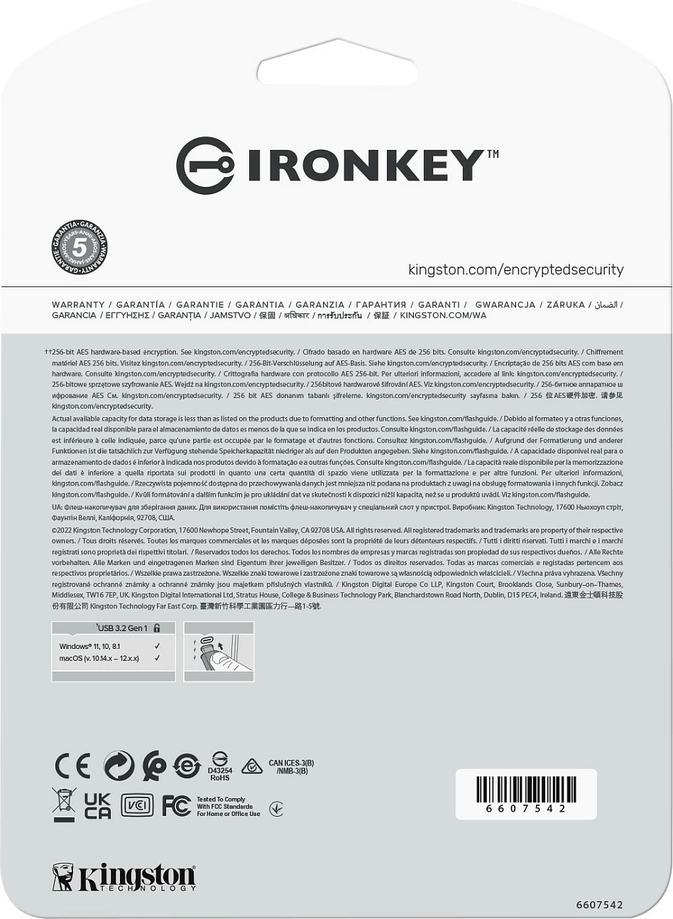 USB Kingston IronKey Vault Privacy 50 64GB, USB 3.2, i zi/kaltër