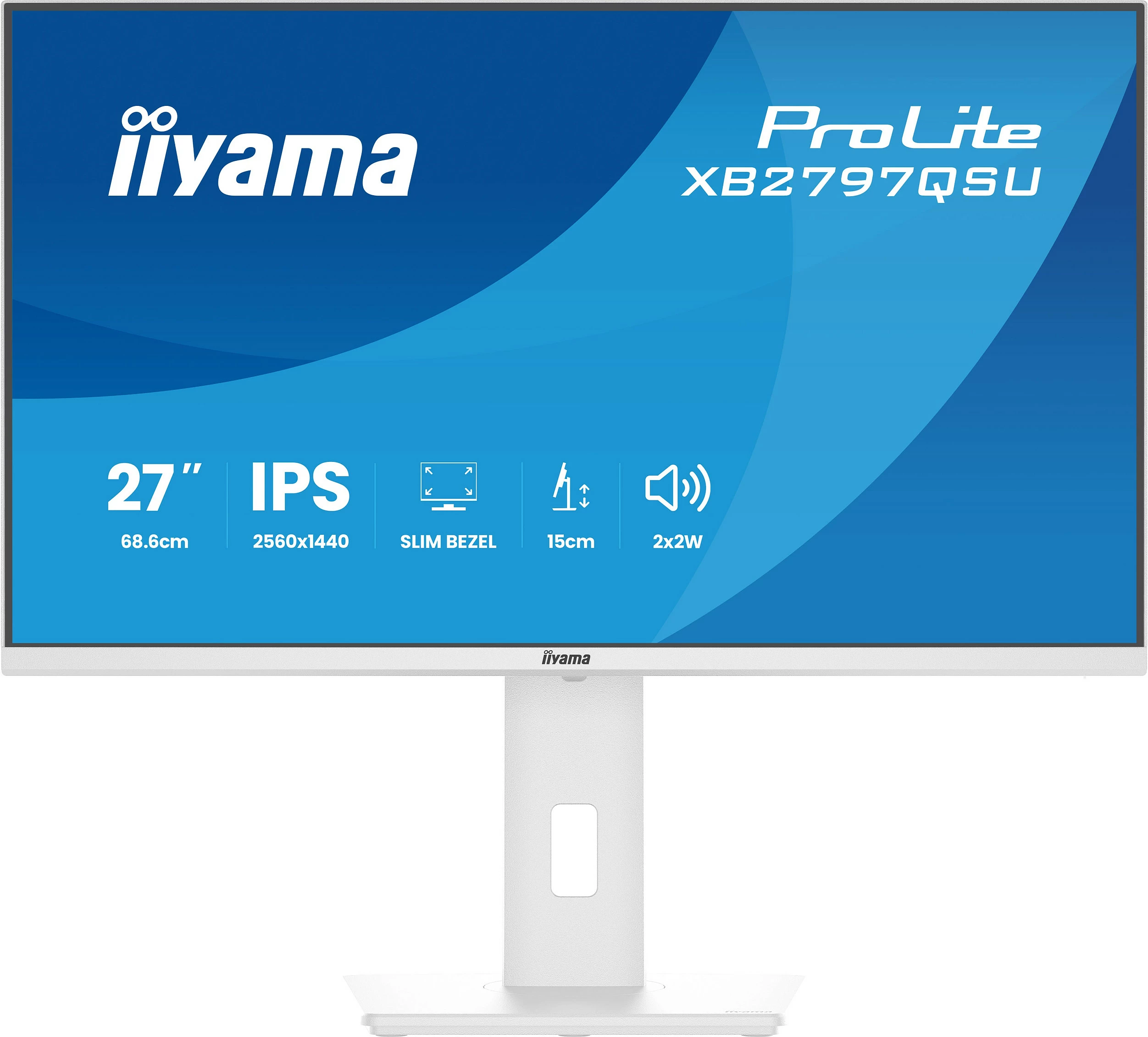 Monitor iiyama ProLite XB2797QSU-W1, 27", IPS, QHD 2560x1440, Slim Bezel, i bardhë