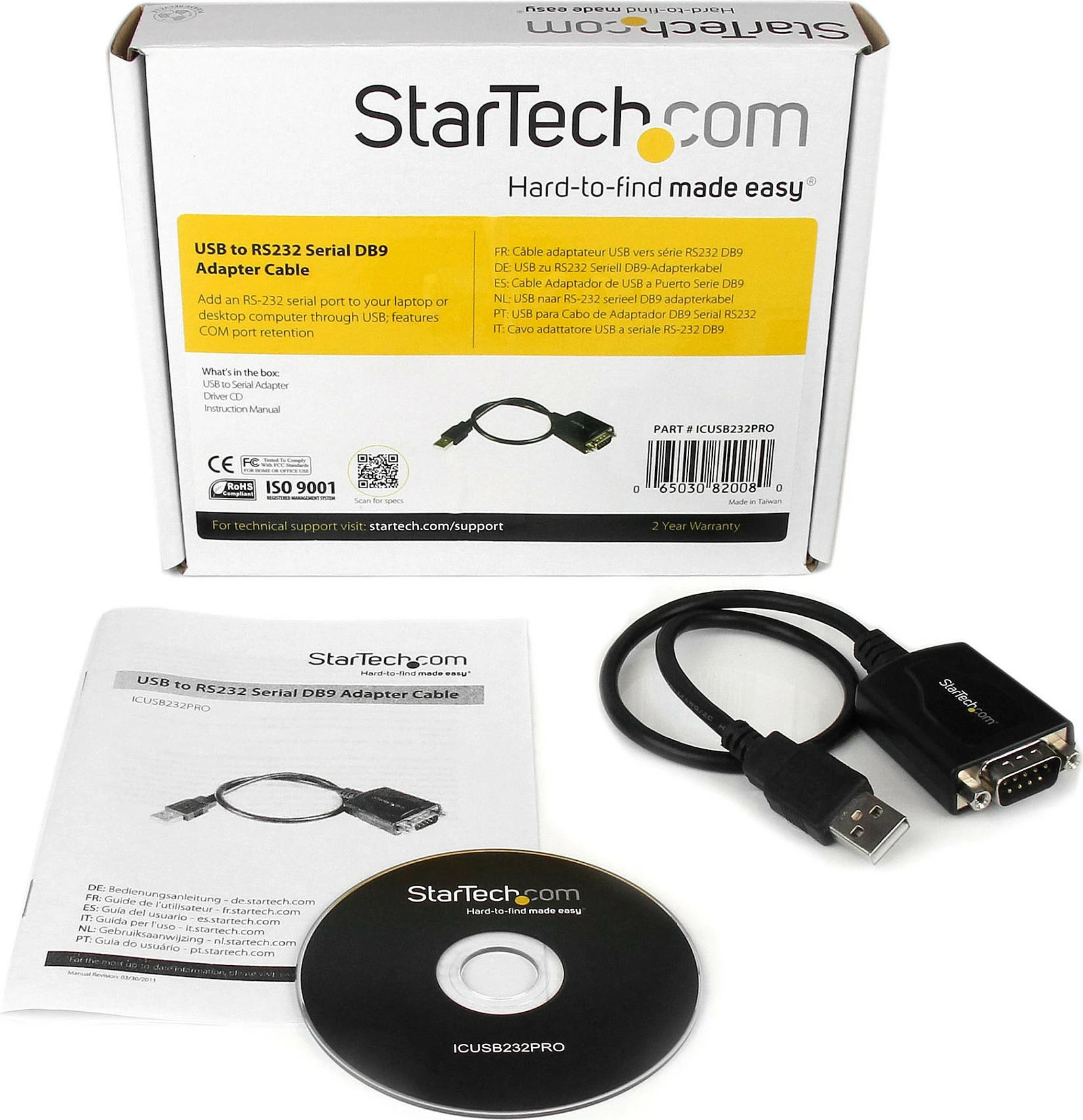 Adaptor kabllo StarTech ICUSB232PRO USB në RS-232 DB9, 0.3m, i zi