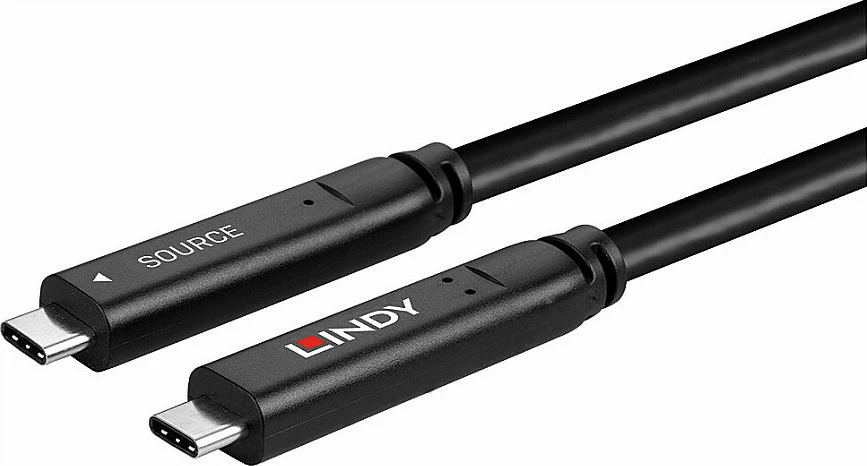 Kabllo USB-C LINDY 15m, USB 3.2 Gen 2, DP 1.4, 4K, e zezë