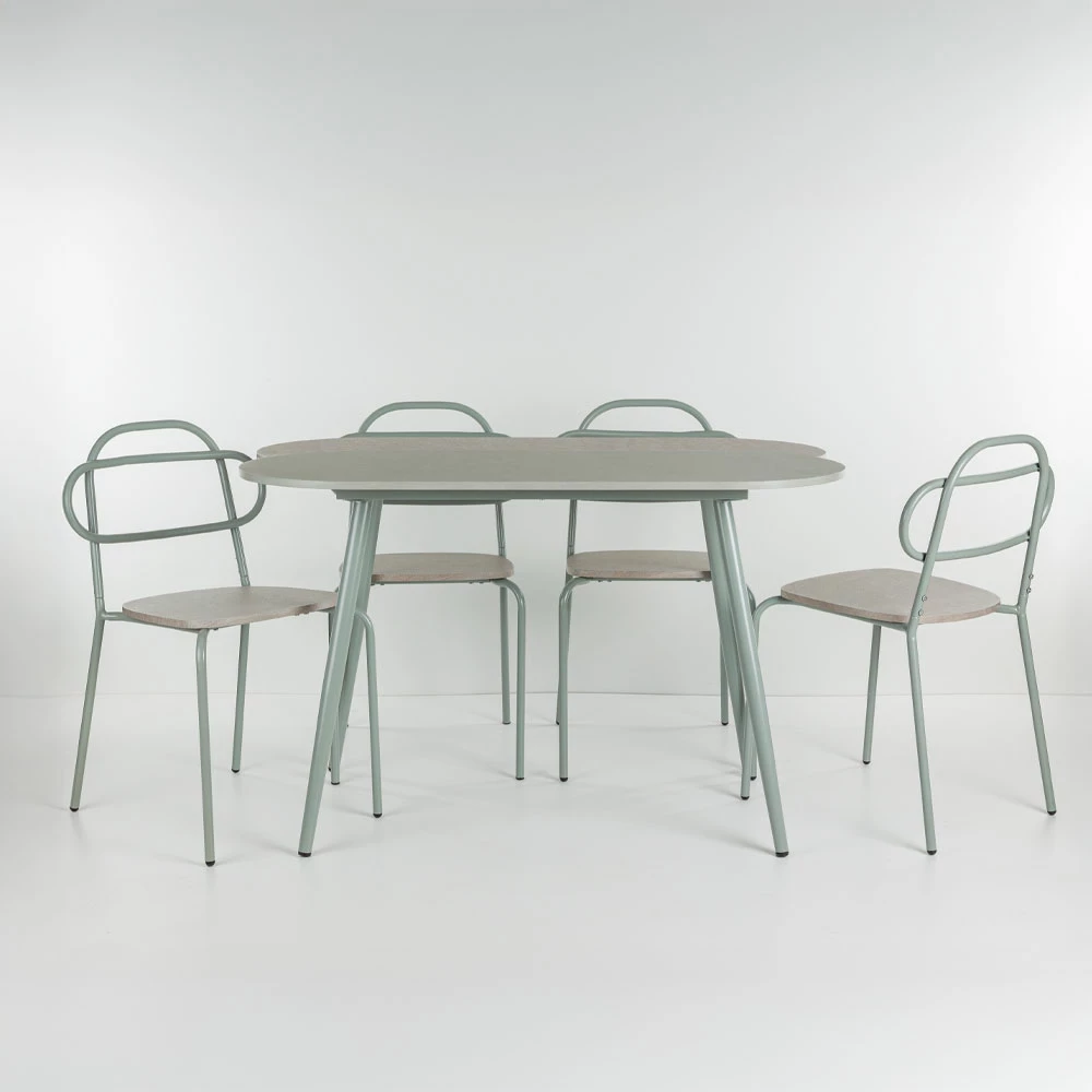 Tavolinë me karrige italiane, 4+1, ngjyrë gri-gur, 120x75x75