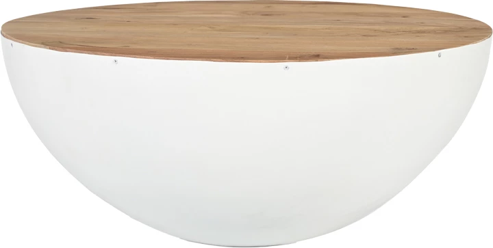 Tavolinë kafeje Coffelty Inart, metal e bardhë-dru akacie, D90x40cm