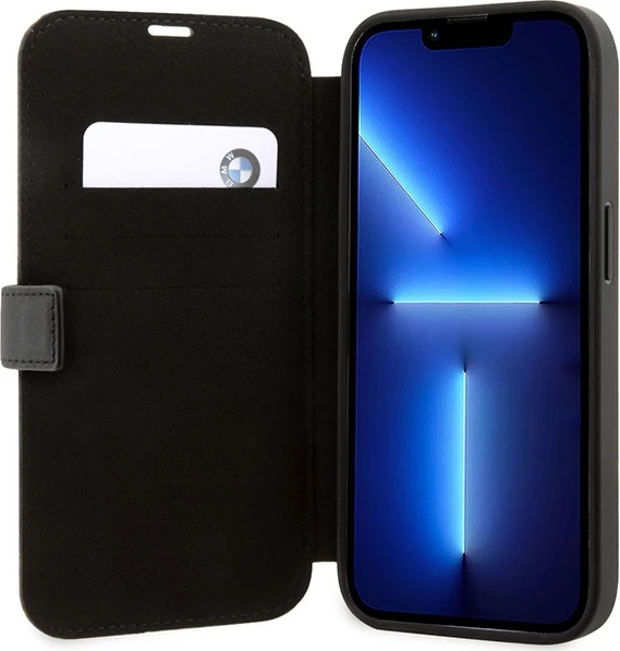 Mbështjellës BMW BMBKP14L22RDPK për iPhone 14 Pro 6.1", Leather Textured&Stripe, e zezë