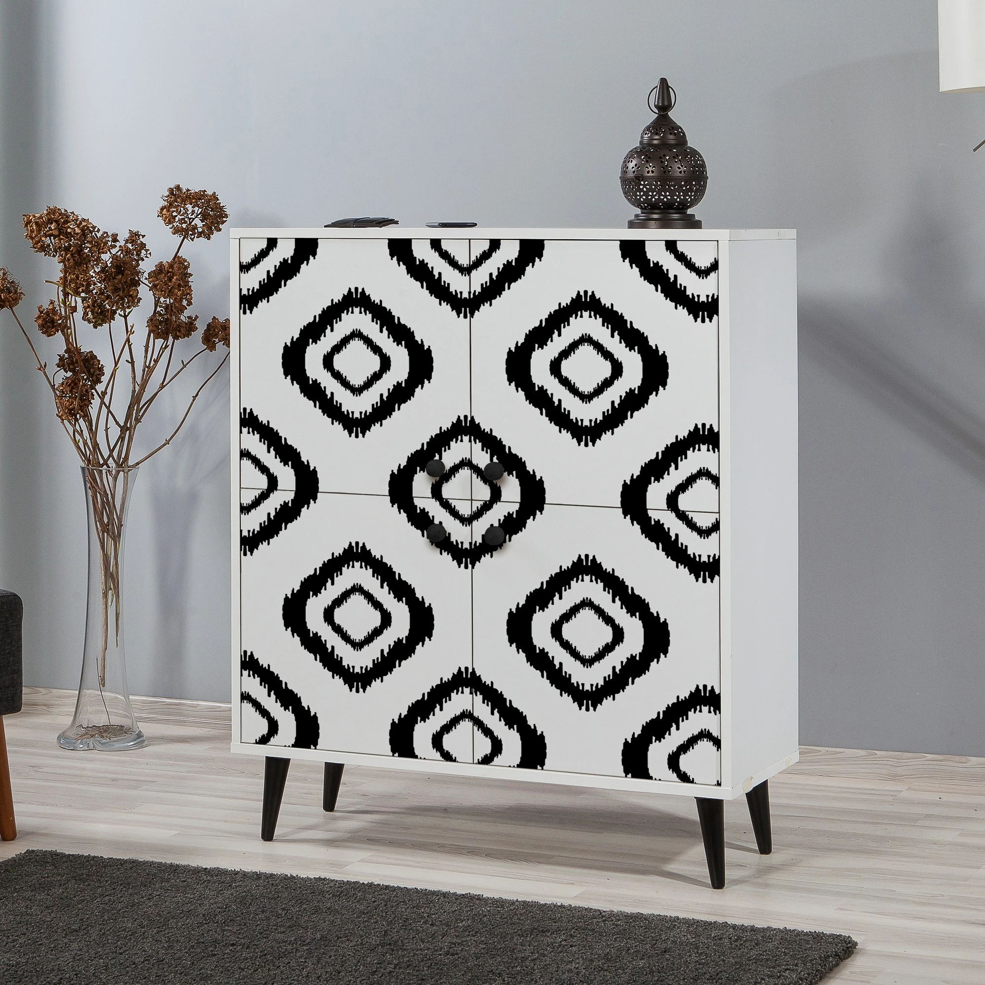 Dollap multifunksional Hanah Home, Multilüx Fas, bardhë e zi