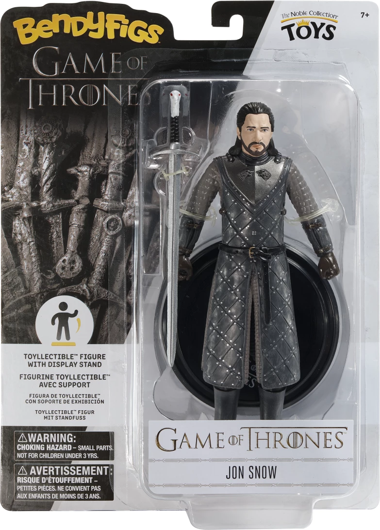 Figurinë fleksibile NOBLE COLLECTION Bendyfigs Game of Thrones Jon Snow 18.5 cm, gri/zezë, me shpatë Longclaw dhe bazë