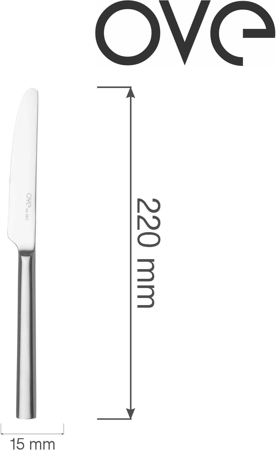 Thikë tavoline OVE Garda 220 mm, çelik inox 18/10, set 12 copë, e argjendtë