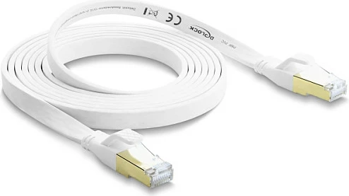 Kabllo rrjeti DeLOCK RJ45 Cat 8.1 U/FTP 40Gbps, 2 m, e sheshtë, e bardhë