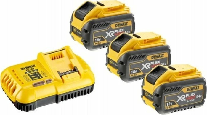 Set bateri Li-Ion dhe karikues DeWalt XR FlexVolt DCB118X3-QW 18/54V 9.0Ah/3.0Ah 162Wh (3 bateri + 1 karikues)