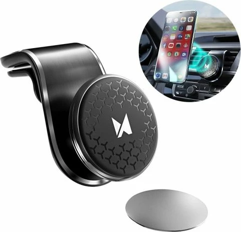 Mbajtës magnetik për celular Wozinsky WMH-03 për grilë ventilimi 360°, deri 7", i zi, me pllakë metalike